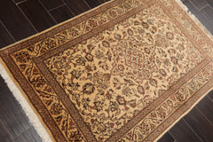 3x5 Caramel, Brown, Aqua Color Hand Knotted Kashan 100% Wool Traditional Oriental Rug