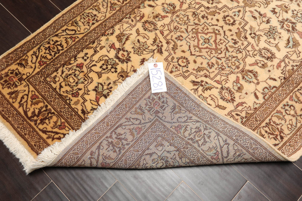 3x5 Caramel, Brown, Aqua Color Hand Knotted Kashan 100% Wool Traditional Oriental Rug