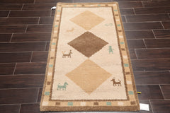 3x5 Beige, Brown, Caramel Color Hand Knotted Gabbeh 100% Wool Modern Oriental Rug