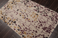 3x5 Beige, Charcoal, Aubergine Color Hand Knotted 100% Wool Modern Oriental Rug