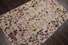 3x5 Beige, Charcoal, Aubergine Color Hand Knotted 100% Wool Modern Oriental Rug
