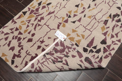 3x5 Beige, Charcoal, Aubergine Color Hand Knotted 100% Wool Modern Oriental Rug