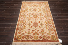 4x6 Beige, Brown, Mustard Color Hand Knotted Oushak 100% Wool Traditional Oriental Rug