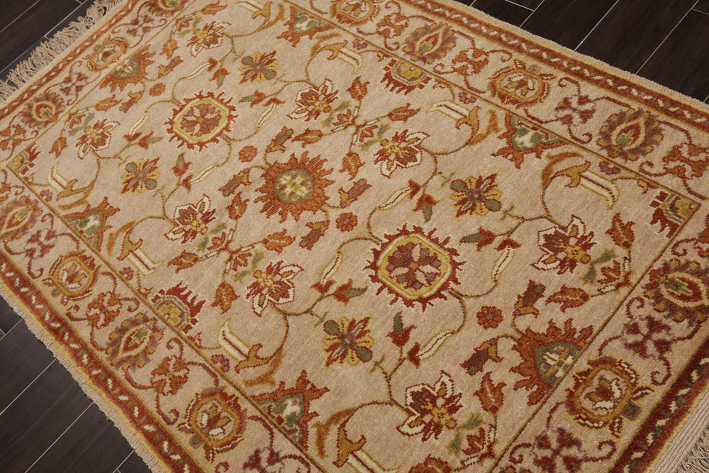 4x6 Beige, Brown, Mustard Color Hand Knotted Oushak 100% Wool Traditional Oriental Rug