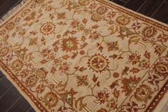 4x6 Beige, Brown, Mustard Color Hand Knotted Oushak 100% Wool Traditional Oriental Rug
