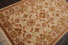 4x6 Beige, Brown, Mustard Color Hand Knotted Oushak 100% Wool Traditional Oriental Rug