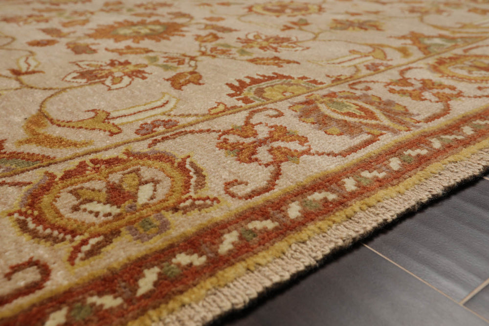 4x6 Beige, Brown, Mustard Color Hand Knotted Oushak 100% Wool Traditional Oriental Rug