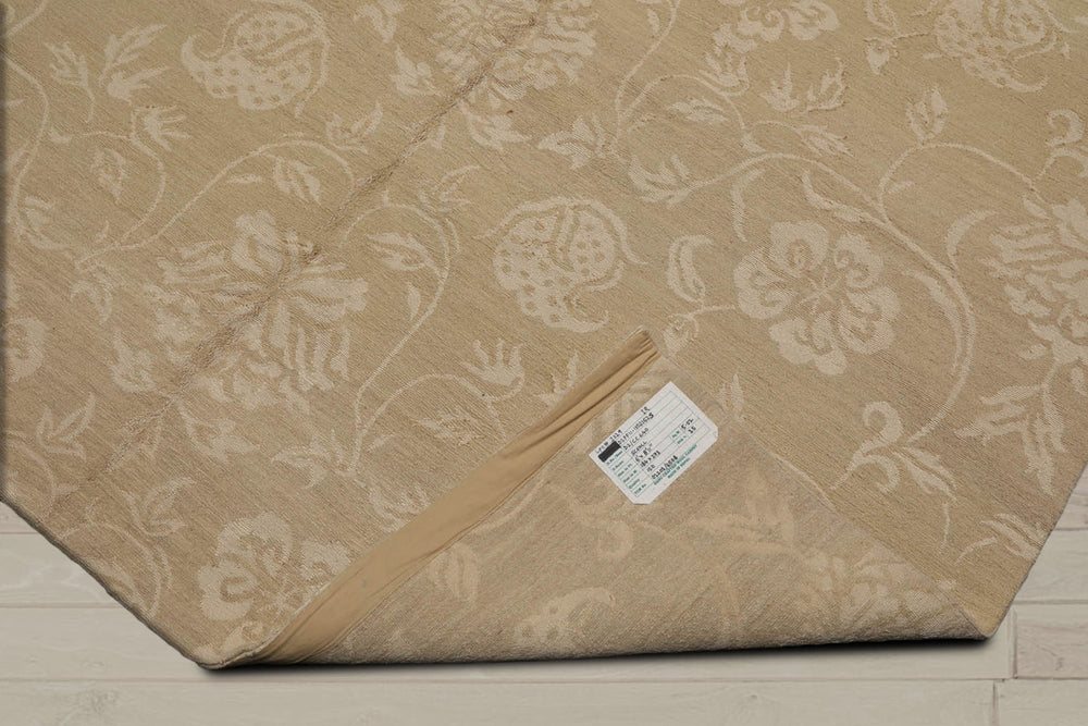 6x9 Beige Tone On Tone, , Color Hand Knotted Wool & Silk Transitional Oriental Rug