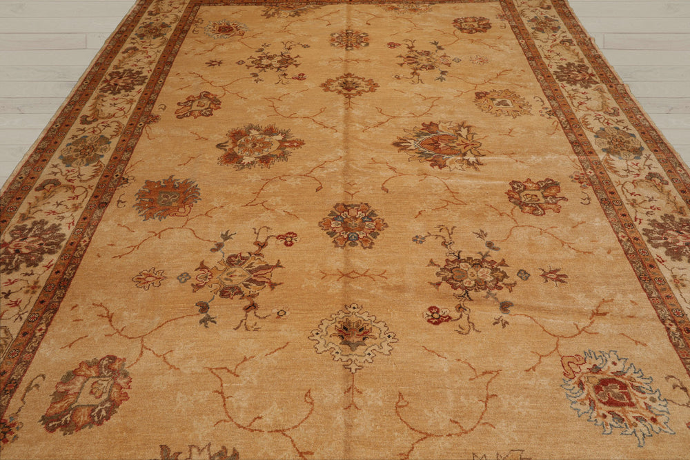 9x13 Beige, Brown, Burnt Orange Color Hand Knotted Oushak 100% Wool Traditional Oriental Rug
