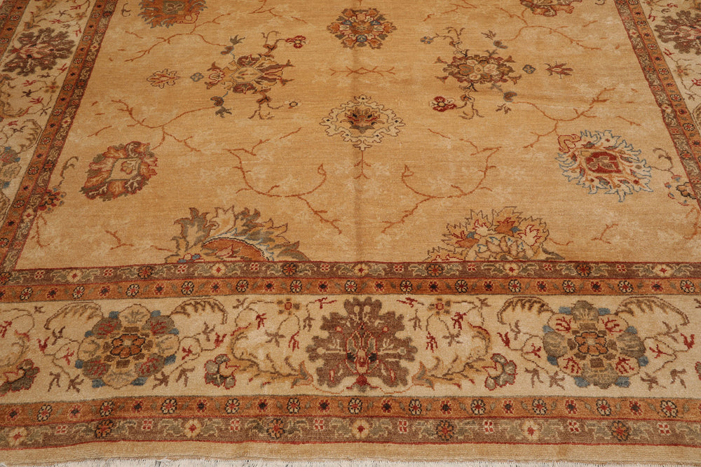 9x13 Beige, Brown, Burnt Orange Color Hand Knotted Oushak 100% Wool Traditional Oriental Rug