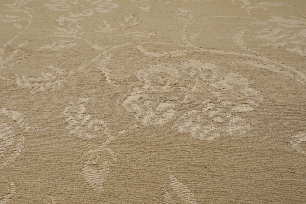 6x9 Beige Tone On Tone, , Color Hand Knotted Wool & Silk Transitional Oriental Rug