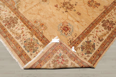 9x13 Beige, Brown, Burnt Orange Color Hand Knotted Oushak 100% Wool Traditional Oriental Rug