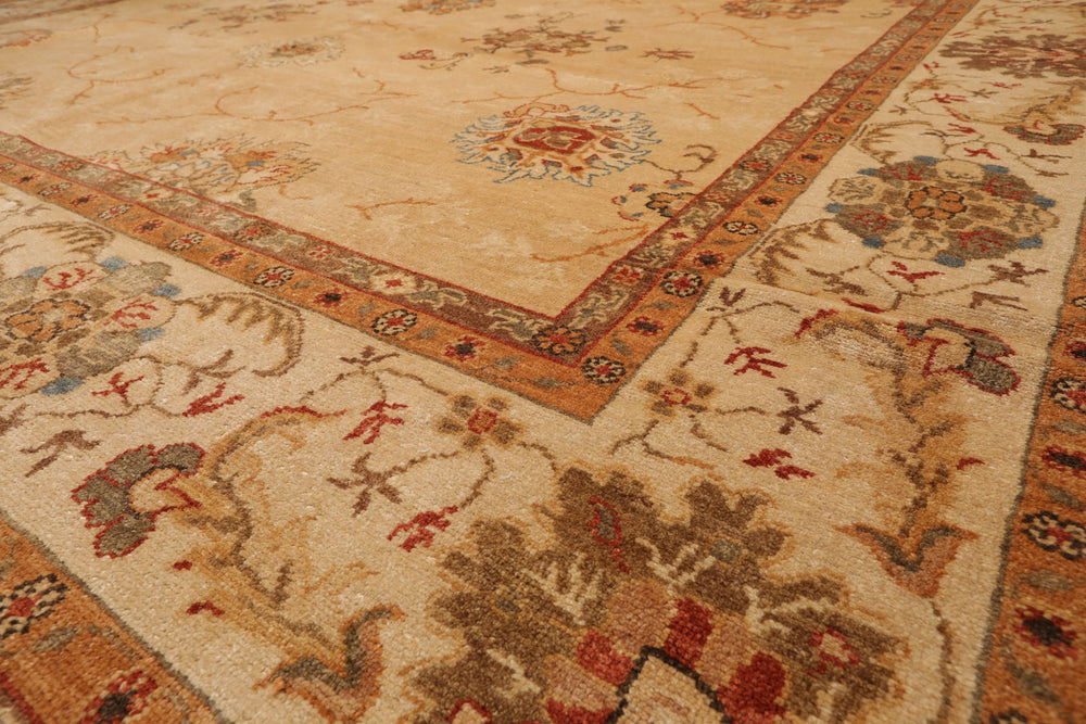 9x13 Beige, Brown, Burnt Orange Color Hand Knotted Oushak 100% Wool Traditional Oriental Rug