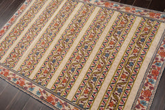 4x6 Beige, Blue, Mustard Color Hand Knotted 100% Wool Transitional Oriental Rug