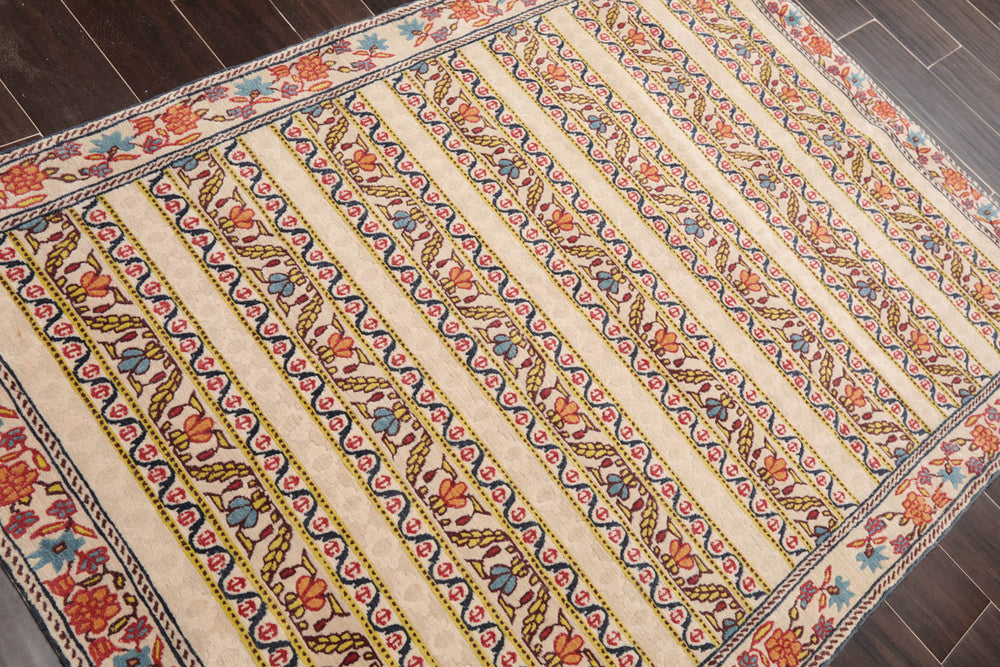 4x6 Beige, Blue, Mustard Color Hand Knotted 100% Wool Transitional Oriental Rug