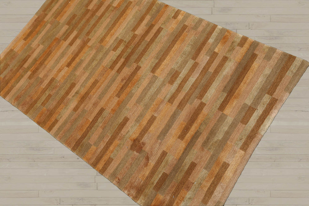 3x5 Gold, Tan, Moss Color Hand Knotted 100% Wool Modern & Contemporary Oriental Rug