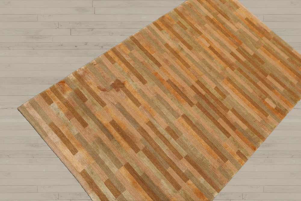 3x5 Gold, Tan, Moss Color Hand Knotted 100% Wool Modern & Contemporary Oriental Rug