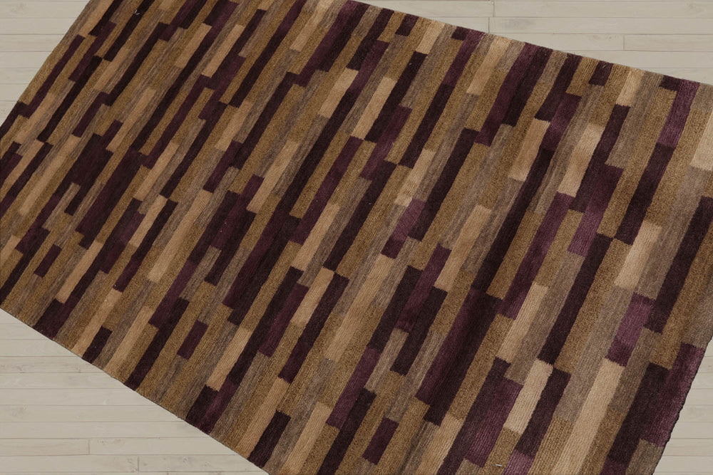 3x5 Aubergine, Brown, Beige Color Hand Knotted Tibetan 100% Wool Modern & Contemporary Oriental Rug