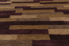 3x5 Aubergine, Brown, Beige Color Hand Knotted Tibetan 100% Wool Modern & Contemporary Oriental Rug