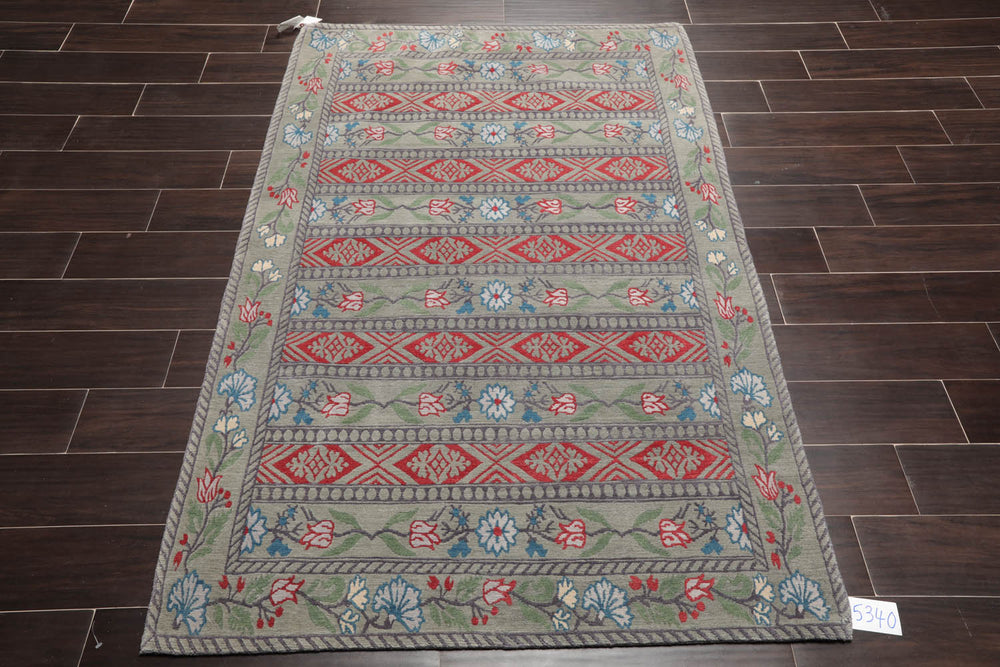 4x6 Celadon, Gray, Burnt Orange Color Hand Knotted 100% Wool Transitional Oriental Rug