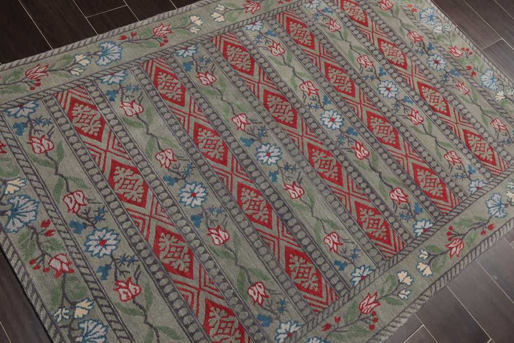 4x6 Celadon, Gray, Burnt Orange Color Hand Knotted 100% Wool Transitional Oriental Rug
