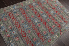 4x6 Celadon, Gray, Burnt Orange Color Hand Knotted 100% Wool Transitional Oriental Rug