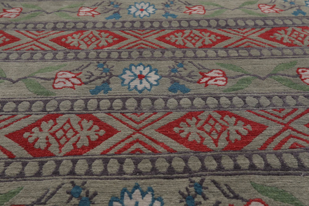 4x6 Celadon, Gray, Burnt Orange Color Hand Knotted 100% Wool Transitional Oriental Rug