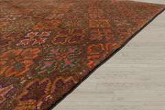 4x6 Brown, Aubergine, Gold Color Hand Knotted Tibetan 100% Wool Transitional Oriental Rug