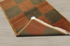 4x6 Brown, Green, Gold Color Hand Knotted Tibetan 100% Wool Modern & Contemporary Oriental Rug