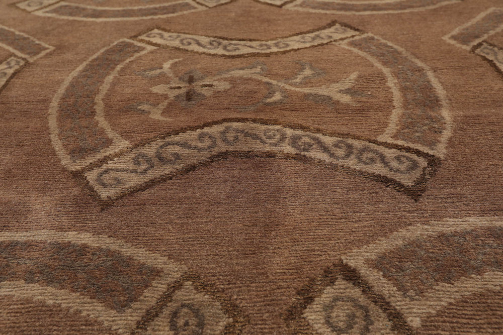 4x6 Taupe, Brown, Beige Color Hand Knotted Tibetan 100% Wool Transitional Oriental Rug
