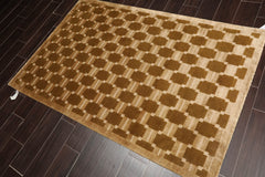 4x6 Brown, Olive, Color Hand Knotted 100% Wool Modern Oriental Rug