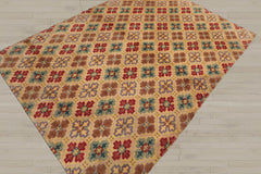 4x6 Beige, Light Gold, Celadon Color Hand Knotted Tibetan 100% Wool Transitional Oriental Rug