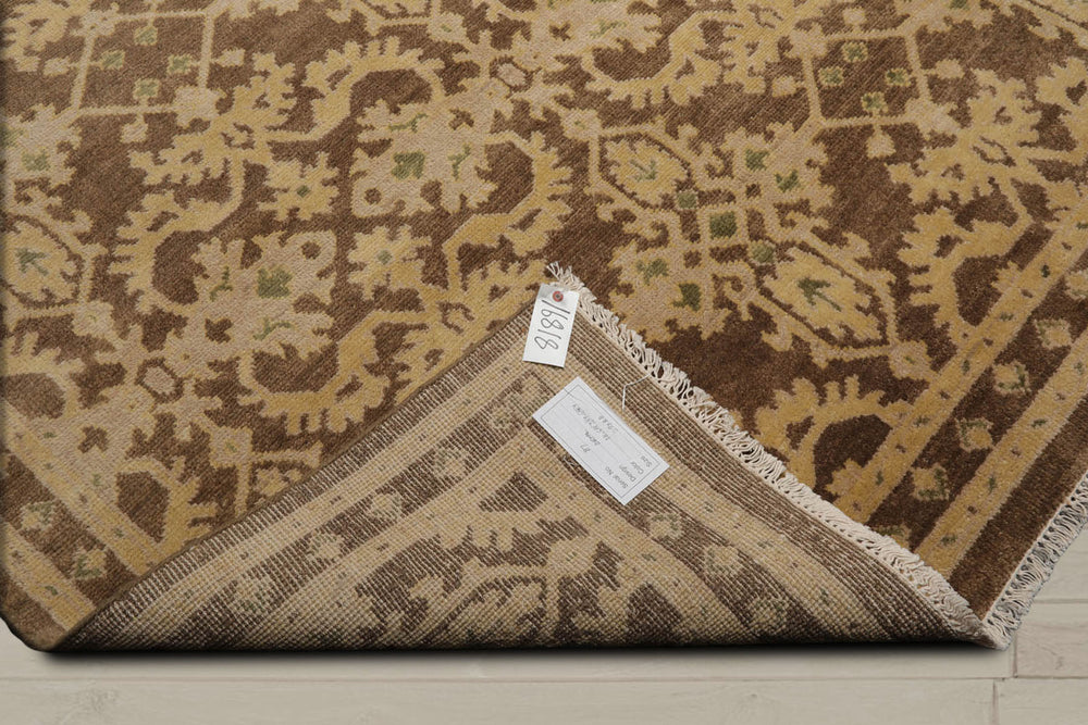 9x12 Brown, Tan, Light Gold Color Hand Knotted Turkish Oushak 100% Wool Traditional Oriental Rug
