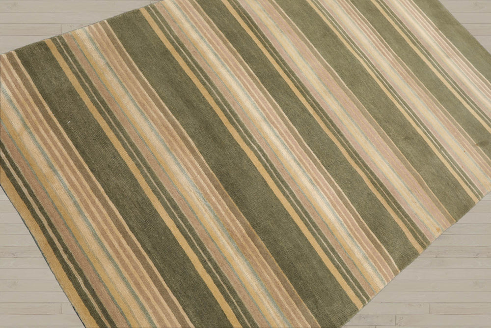 4x6 Beige, Green, Taupe Color Hand Knotted Tibetan 100% Wool Modern & Contemporary Oriental Rug