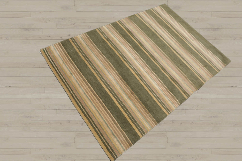 4x6 Beige, Green, Taupe Color Hand Knotted Tibetan 100% Wool Modern & Contemporary Oriental Rug