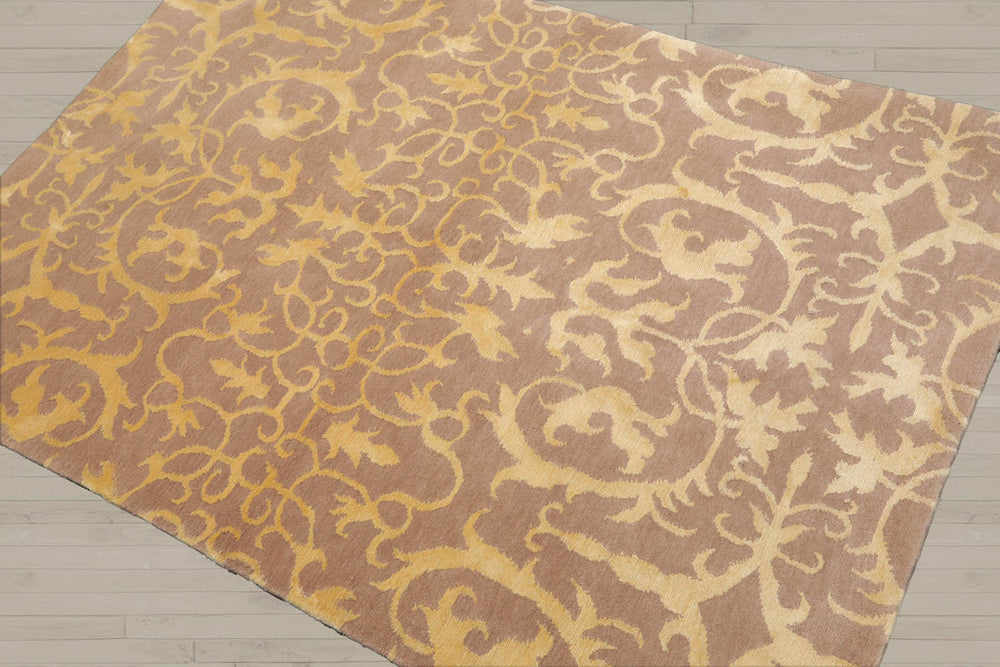 4x6 Beige, Light Gold, Color Hand Knotted Tibetan 100% Wool Transitional Oriental Rug
