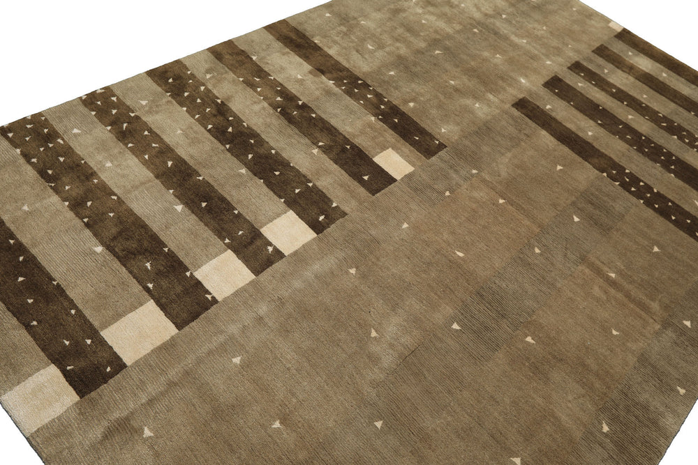 Multi Size Moss Gray Brown Color Hand Knotted Tibetan Wool & Silk Modern & Contemporary Oriental Rug