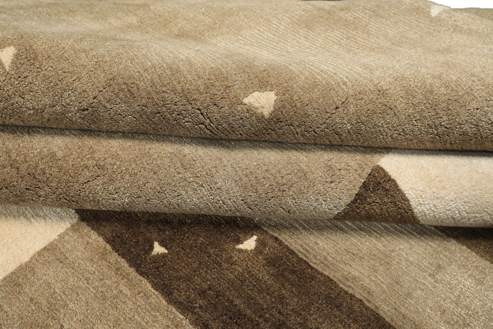 Multi Size Moss Gray Brown Color Hand Knotted Tibetan Wool & Silk Modern & Contemporary Oriental Rug