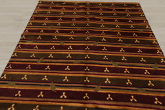 6x9 Green, Rust, Gold Color Hand Knotted Tibetan 100% Wool Transitional Oriental Rug