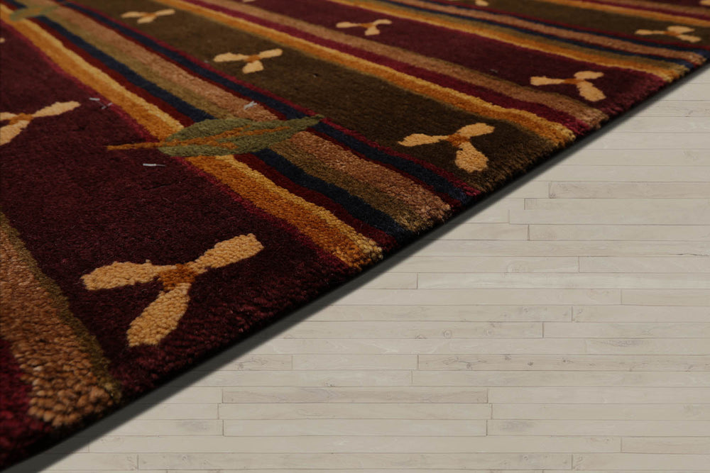 6x9 Green, Rust, Gold Color Hand Knotted Tibetan 100% Wool Transitional Oriental Rug