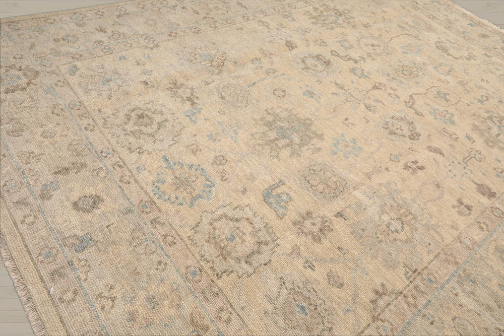 9x12 Beige, Gray, Taupe Color Hand Knotted Oushak Wool Traditional Oriental Rug
