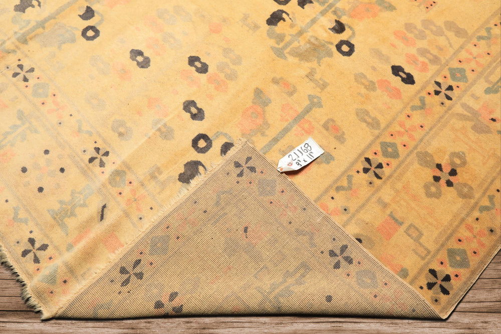 8x11 Ivory, Gray, Blush Color Hand Knotted Turkish Oushak Wool Transitional Oriental Rug