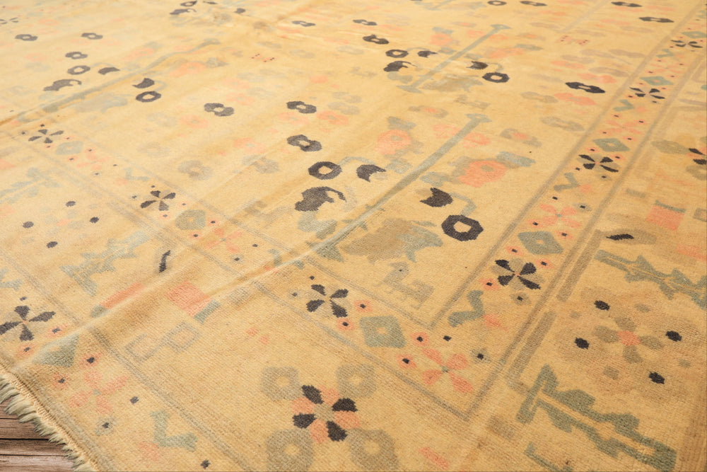 8x11 Ivory, Gray, Blush Color Hand Knotted Turkish Oushak Wool Transitional Oriental Rug