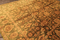 9x12 Green, Gold, Tan Color Hand Knotted Agra Wool Traditional Oriental Rug