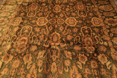 9x12 Green, Gold, Tan Color Hand Knotted Agra Wool Traditional Oriental Rug