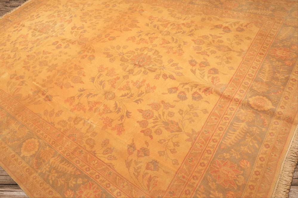 9x12 Beige, Celadon, Light Peach Color Hand Knotted Oushak Wool Traditional Oriental Rug