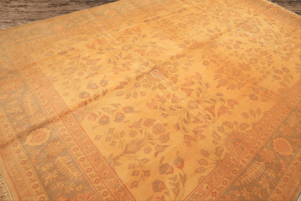 9x12 Beige, Celadon, Light Peach Color Hand Knotted Oushak Wool Traditional Oriental Rug