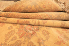 9x12 Beige, Celadon, Light Peach Color Hand Knotted Oushak Wool Traditional Oriental Rug