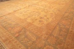 9x12 Beige, Celadon, Light Peach Color Hand Knotted Oushak Wool Traditional Oriental Rug