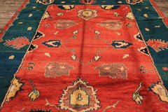 9x12 Coral, Turquoise, Teal Color Hand Knotted Turkish Oushak Wool Oriental Rug